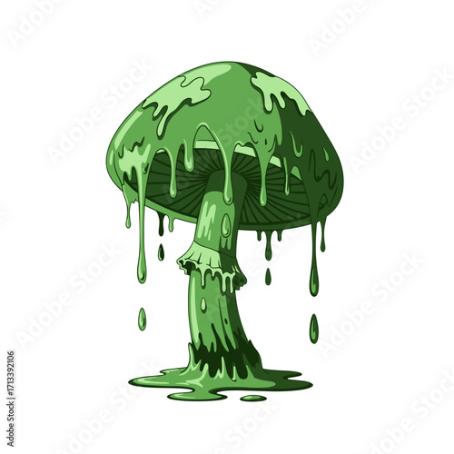 creepy mushroom, green mushroom, spooky mushroom, toxic mushroom, halloween mushroom, scary fungus, melting mushroom, dripping mushroom, poisonous mushroom, horror mushroom, fantasy mushroom, haunted 