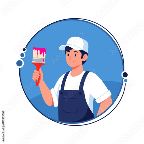 Painter Holding Paintbrush with Pink Paint.