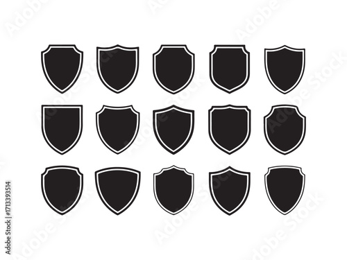Collection of shield silhouettes vector isolated on white background.