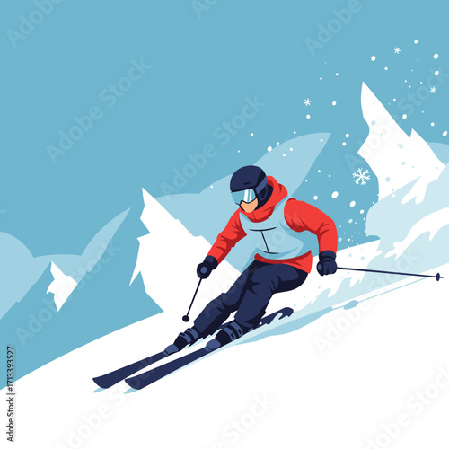 Skier racing down a snowy mountain slope.