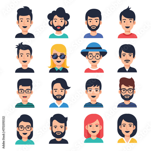 Diverse Collection of Cartoon Avatars Representing People.