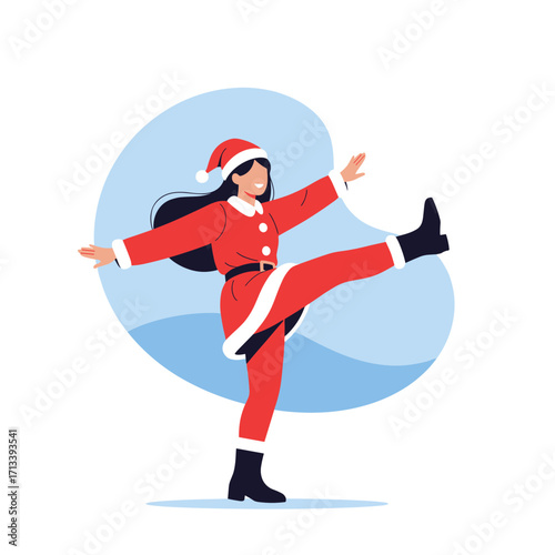 Woman in Santa Claus Costume Dancing Merrily.