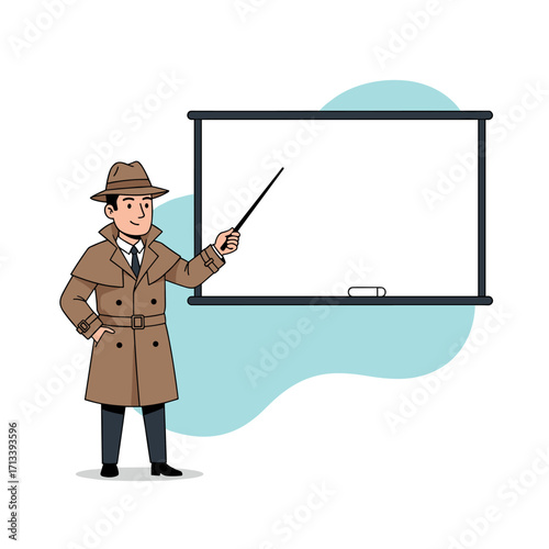 Detective Presenting Information on a Whiteboard.