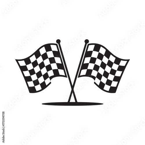 Two checkered racing flags crossed silhouette vector isolated on white background