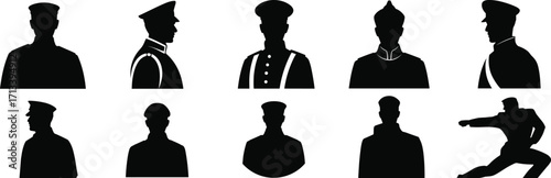 Military Officer Silhouettes, Soldier Poses, Uniformed Men, Military Cadets, Commanders, Security Guards, Law Enforcement, Army Soldiers, Police Officers, Leadership, Combat Training