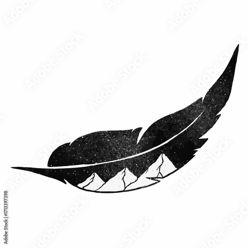 Majestic mountain range nestled within a feather, evoking freedom and nature's beauty for branding projects
