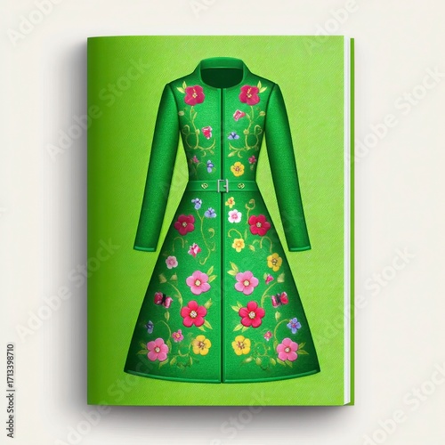 Green Embroidered Floral Coat on Lime Background
