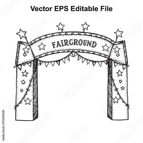 Vector art of hand drawn sketch of a fairground entrance archway