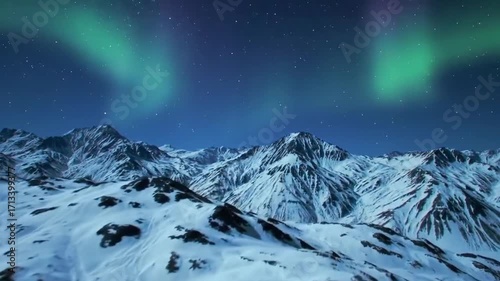 Majestic Aurora Borealis Illuminating Snow-Capped Mountains