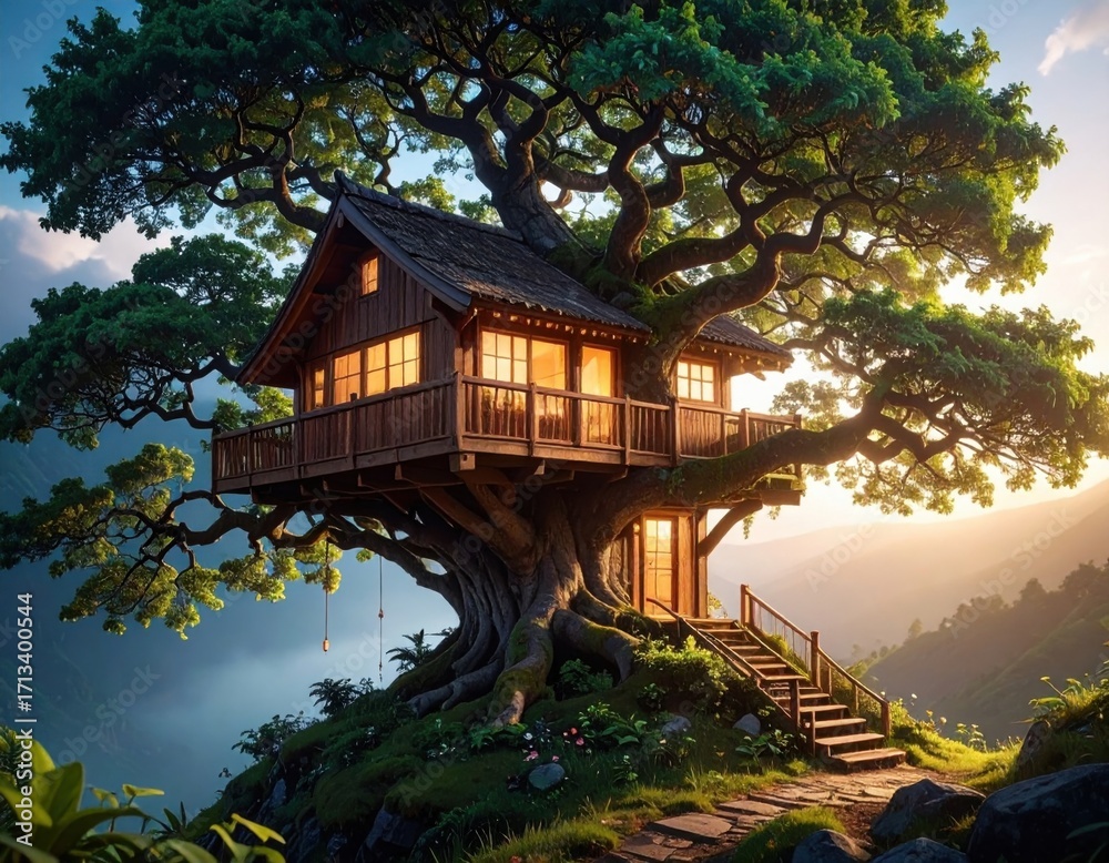 Obraz premium wooden house on a big tree