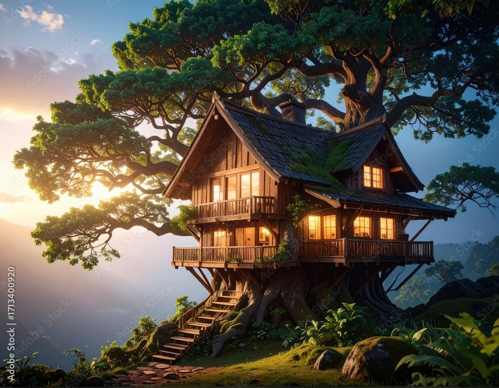 Fototapeta premium wooden house on a big tree