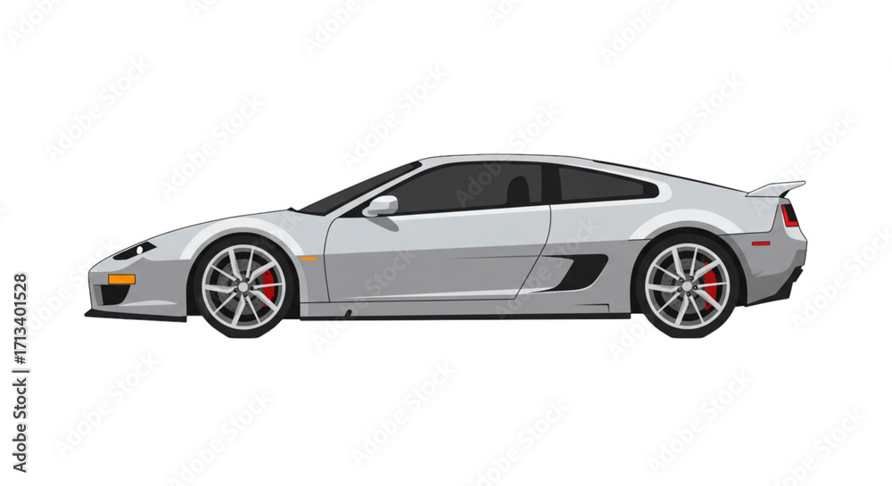 Fototapeta premium Flat Design Vector Illustration of a Silver Sports Coupe