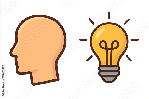 Creative idea in head icon. Innovation and inspiration concept. Light bulb as a metaphor for solution, intelligence, and learning. Brainstorming, thinking, knowledge symbol.