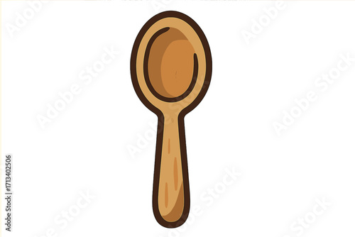 Wooden spoon icon for cooking and eating. Kitchen utensil in flat cartoon style. Vector illustration of rustic tableware for soup or food. Natural wood cutlery symbol concept.