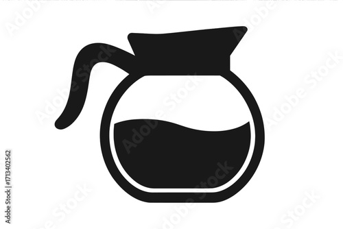 Coffee pot silhouette icon. Vector glass carafe with brewed coffee. Kitchen utensil glyph. Morning breakfast beverage concept. Cafe restaurant menu symbol. Hot drink pictogram.