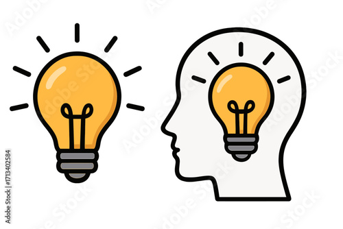 Creative idea metaphor with light bulb in human head. Concept of innovation, thinking, inspiration, and solution. Symbol for brainstorming, knowledge, and intelligence.