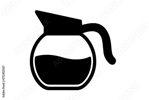 Coffee pot icon, glass carafe silhouette. Vector symbol for caffeine, hot drink, and breakfast. Kitchen utensil for brewing espresso or morning beverage. Isolated graphic.