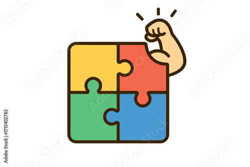 Strength in unity and teamwork concept. Puzzle solving power. Jigsaw metaphor for collaboration and solution. Brainpower, mental fitness and success through challenge.