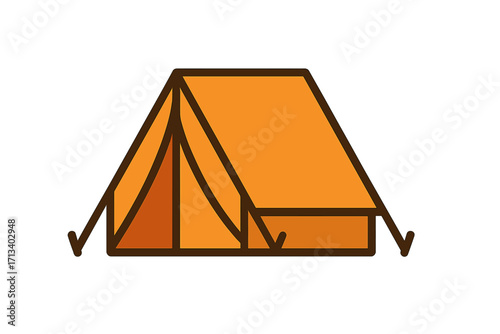 Tent icon for camping and outdoor adventure. Flat vector illustration of a tourist shelter for hiking, vacation, and travel. Simple cartoon symbol for nature exploration.