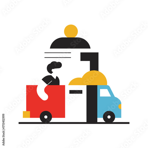 Delivery Service Illustration A Stylized Depiction of a Delivery Truck and Worker