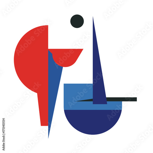 Abstract Geometric Composition in Red, Blue, and Black A Modern Design Element