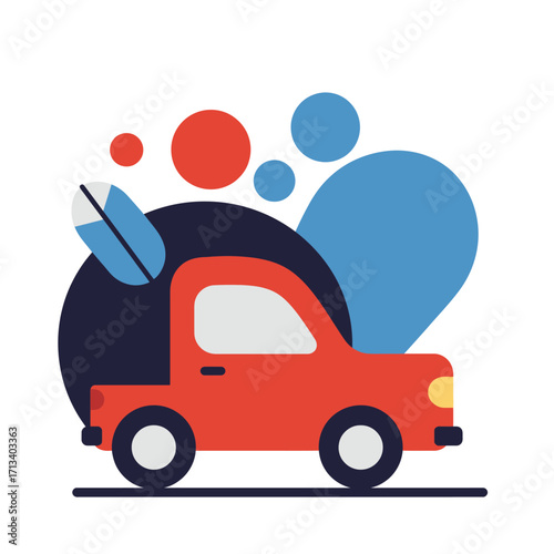 Stylized red pickup truck illustration with abstract design elements, perfect for transport concepts