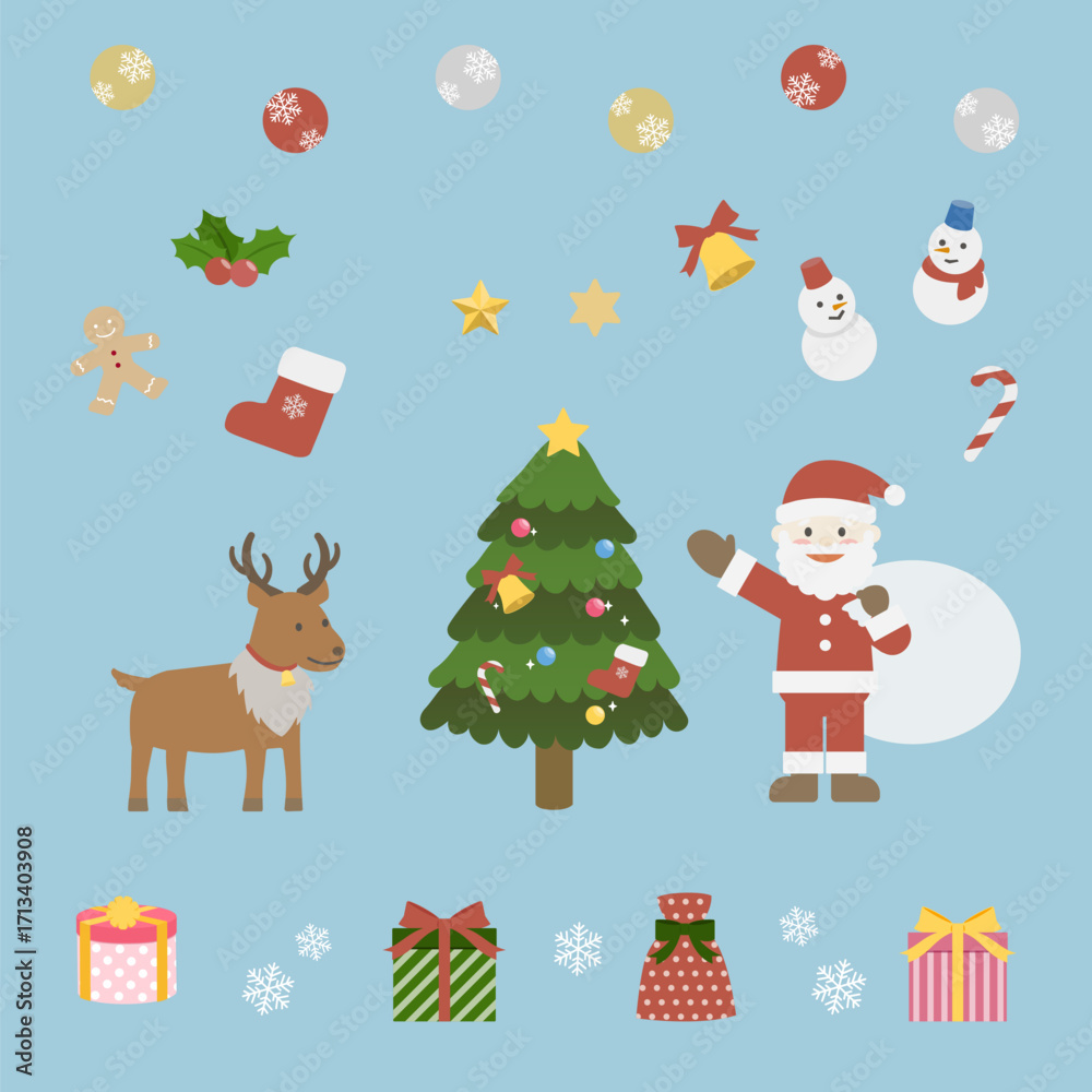 Naklejka premium クリスマスのイラスト素材セット