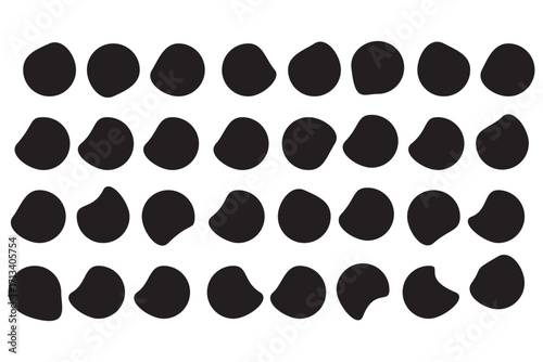 Random organic blob shapes. Black cube drops. Liquid organic amoeba silhouette blob in modern style.