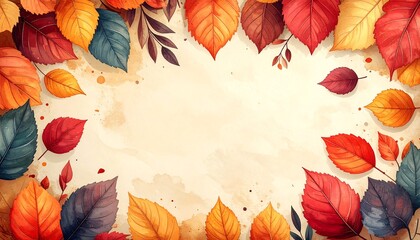Autumn leaves border on aged paper