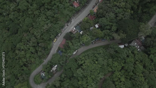 aerial view of the road in the mountains