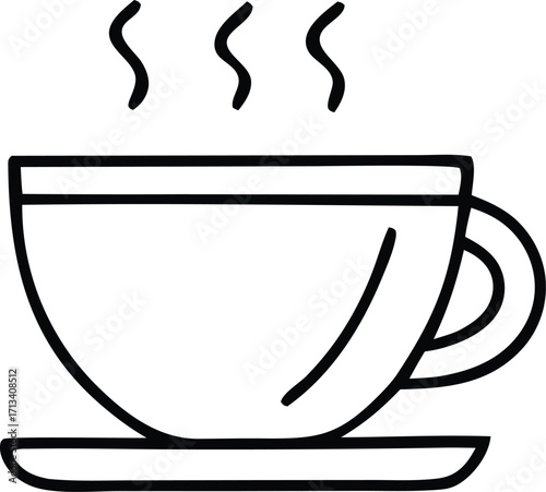 Simple line art icon of a steaming cup of coffee or tea perfect for menus and cafes