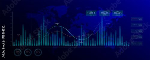 Stock trading data analysis and financial trends background image