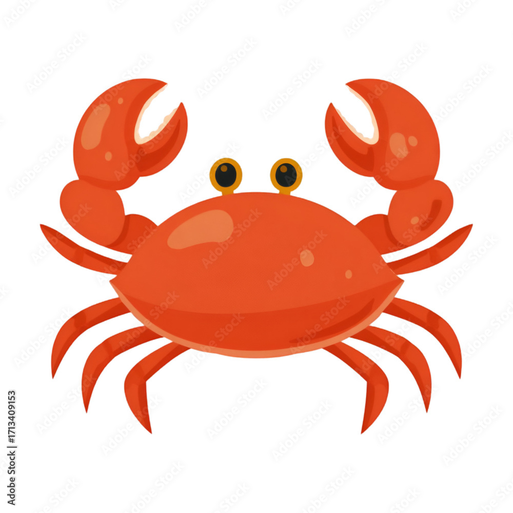 Fototapeta premium A vibrant illustration of a red crab featuring big claws and expressive eyes, perfect for seafood, marine life, and ocean themes.