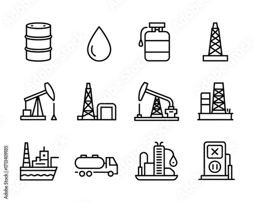 Oil industry icons collection oil barrel water drop