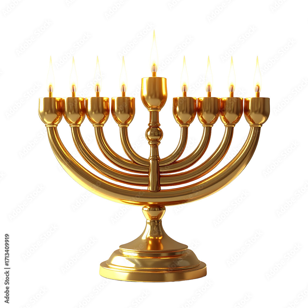 Fototapeta premium Golden menorah with glowing candlelight soft shadows luxury minimal style religious symbol Hanukkah celebration elegant festive spiritual traditional warm atmosphere