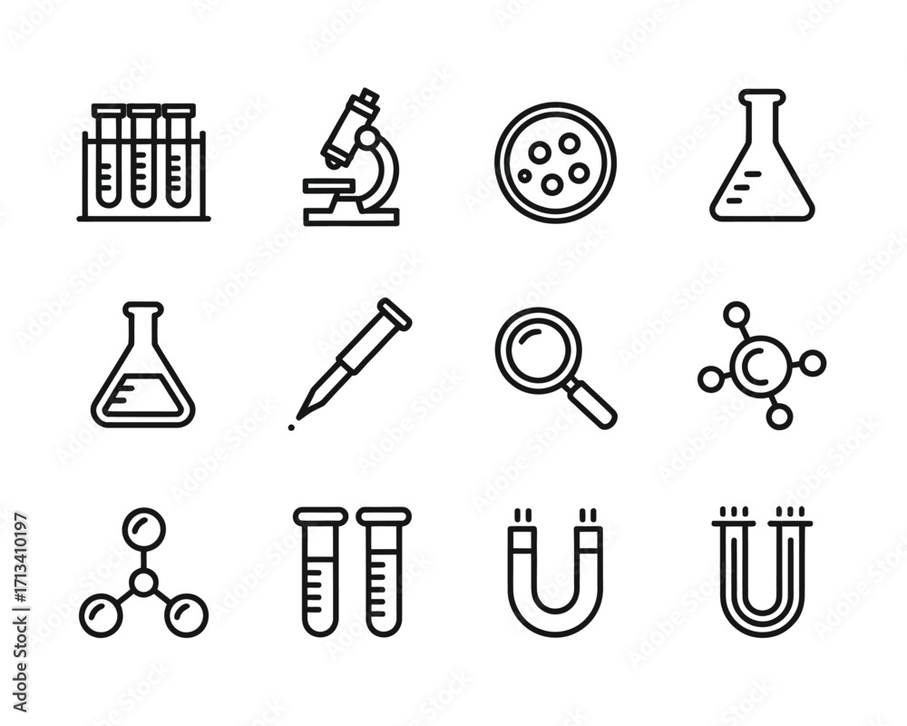 Obraz premium Science laboratory equipment icons microscope