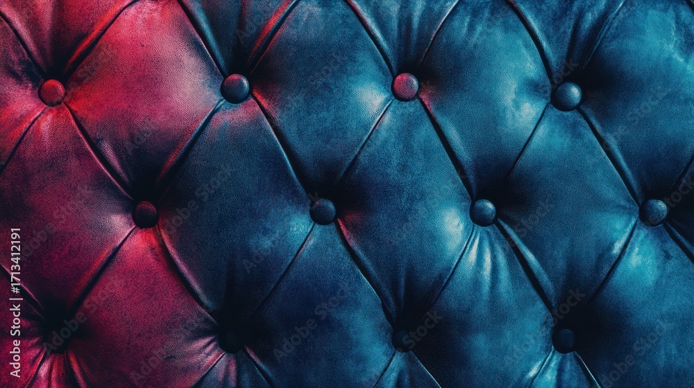 Fototapeta premium Tufted Blue Leather Texture with Buttons in Moody Lighting