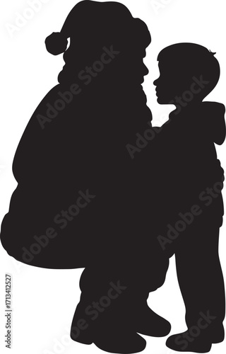 Santa Claus silhouette holding a little boy lovingly