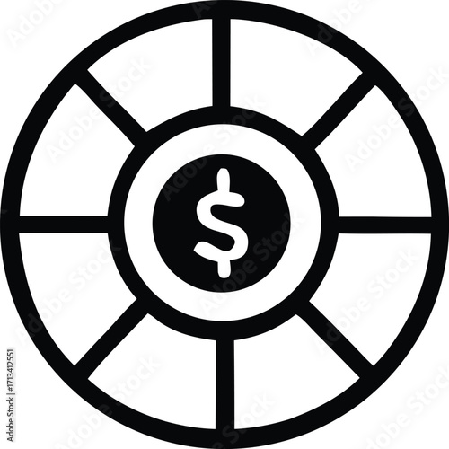 Abstract symbol of financial investment and growth with dollar sign in circular segments visualizing business success and economic opportunities