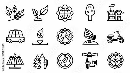 Vector art of ecofriendly and sustainability icons set including renewable energy, recycling, and green living symbols created and generated with generative ai #6