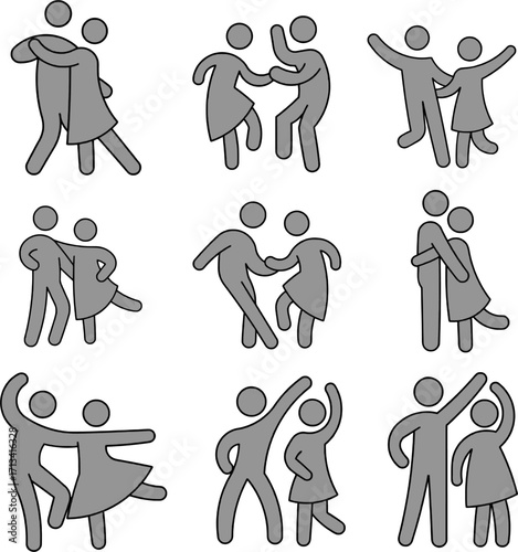 Dancing Couples Stick Figure Icon Set
