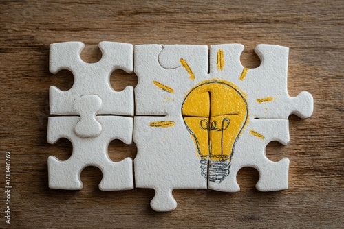 Jigsaw puzzle with lightbulb drawing
