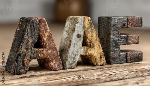Wooden letters, aged & weathered