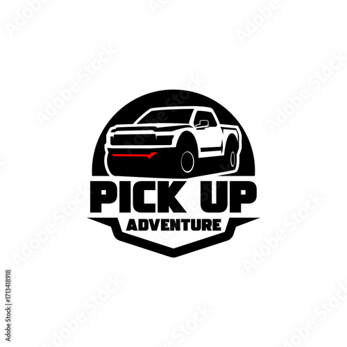 Off Road 4x4 Utility Vehicle Logo Icon. All-Terrain Pickup Truck Symbol. Auto Garage 4wd Showroom Dealership Badge. Vector Illustration