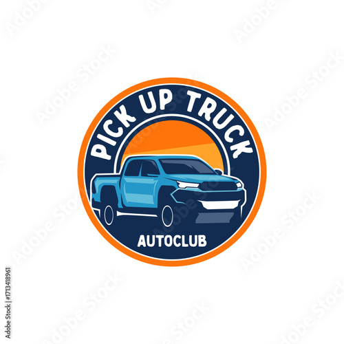 Off Road 4x4 Utility Vehicle Logo Icon. All-Terrain Pickup Truck Symbol. Auto Garage 4wd Showroom Dealership Badge. Vector Illustration