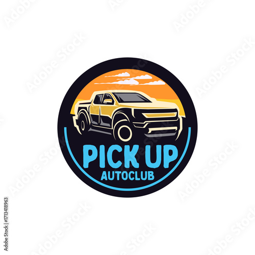 Off Road 4x4 Utility Vehicle Logo Icon. All-Terrain Pickup Truck Symbol. Auto Garage 4wd Showroom Dealership Badge. Vector Illustration