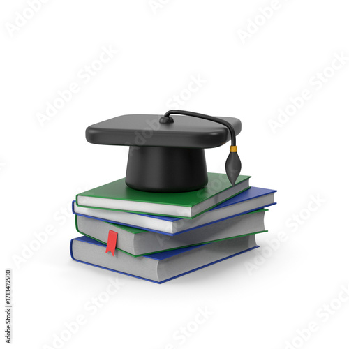 stack of books with cap