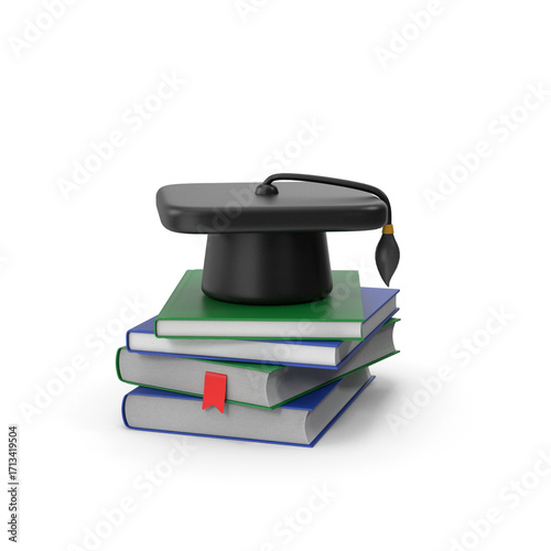 graduation cap and books