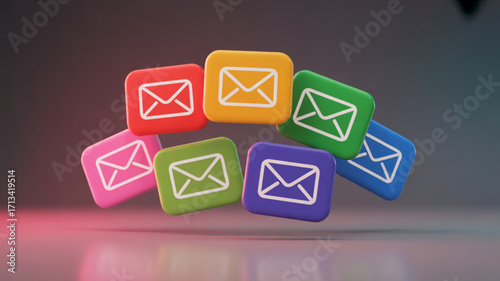 Colorful email notification icons for inbox messages and digital communication and marketing promotion concept