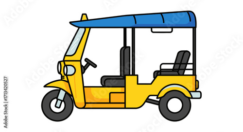 Vibrant Tuk-Tuk Illustration Representing Thai Culture and Tourism, Perfect for Travel Guides, Educational Materials, and Promoting South East Asian Destinations.
